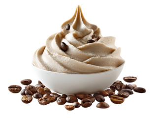 Coffee ice cream in bowl with beans