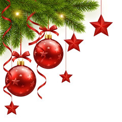 Christmas tree decorations with red ornaments and stars