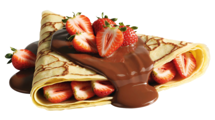 crepe filled with chocolate and strawberry isolated on transparent background