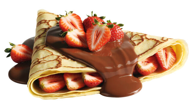 crepe filled with chocolate and strawberry isolated on transparent background