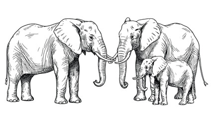 Elephant Family Together: Two Adults and Their Calf in a Calm Outdoor Natural Scene Setting © SHAMIM