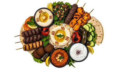 Delicious Middle Eastern Food Platter with Kebab and Hummus