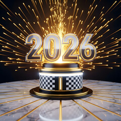 A futuristic 2026 new year s eve celebration with sparkling fireworks display