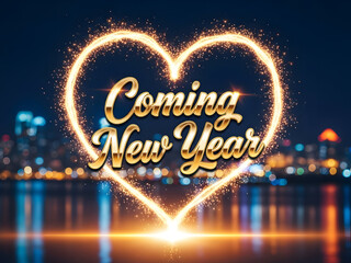 New year s eve celebration with sparkling heart and city skyline