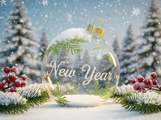 A festive snow globe scene celebrating the new year winter season