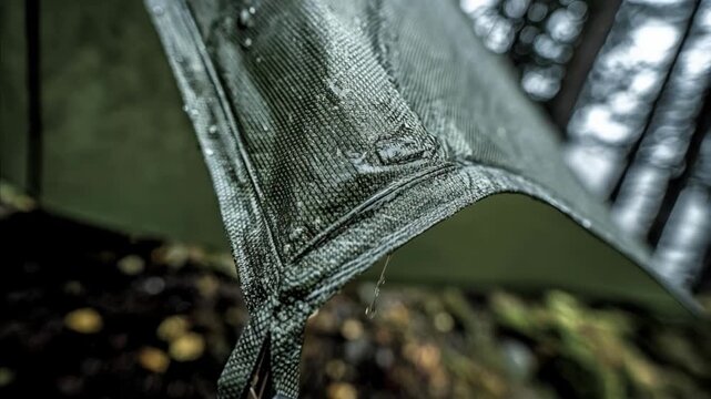 Detailed medium shot capturing the durable seams of a weatherresistant tarp in use designed to withstand strong wind and adverse weather conditions.