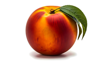 Ripe Peach with Leaf Isolated on White Background Studio Shot