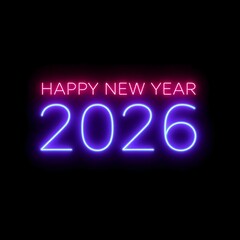 Happy New Year 2026 Neon Glow Typography on Dark Minimal Background