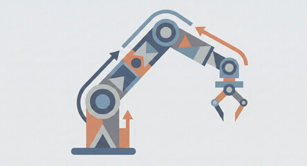 Abstract robotic arm automation concept, flat technology illustration, AI generated
