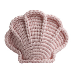 Crochet seashell plush, handmade amigurumi coastal decor isolated on white background