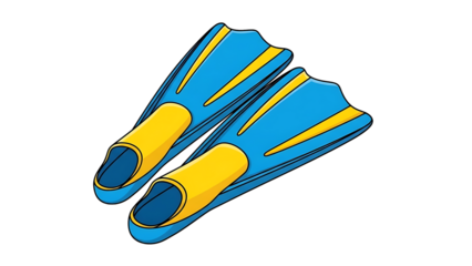 Vibrant blue and yellow flippers on transparent background