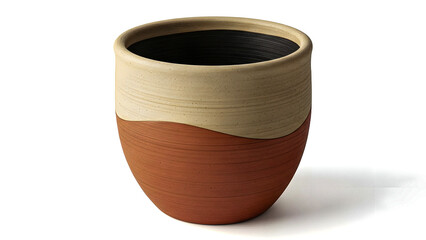 Earthenware handcrafted pot, unique two-tone terracotta and beige design