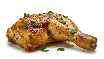 Perfectly Roasted Chicken Leg Quarter with Herbs and Spices on White