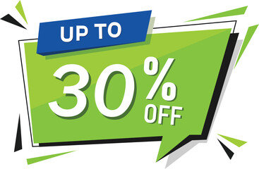 Eye catching retail offer banner with up to 30 percent off savings, modern graphic element for business clearance and promotions