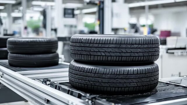 Closeup of rubber tire curing process highlighting heat and pressure application for increased durability in medium shot