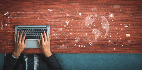 Global AI-powered digital network ecosystem connecting data, finance, analytics, ecommerce, communication, and automation across continents through technology and cloud Vouch