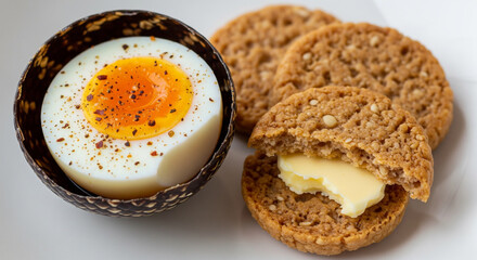 Boiled Monstrous Snake Egg & Crispy Breadnut Biscuit