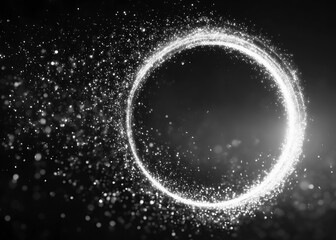 circle. twirl. circular white sparkle light beam overlay. isolated on black background for design