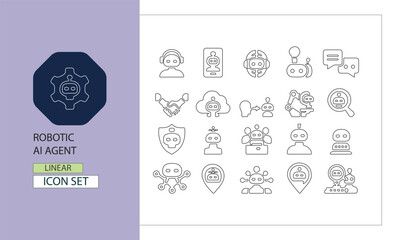 Robotic ai agent linear icon set eps file metadata analysis