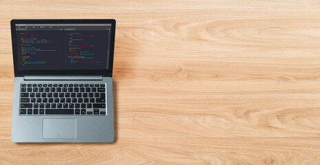 Software development programming on computer screen for modish application and program coding