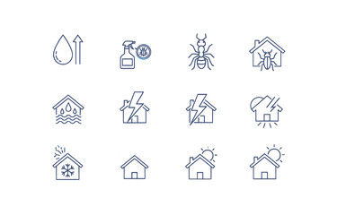 Fototapeta premium Home Protection and Hazard Line Icons Collection