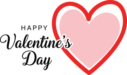 Happy Valentine's Day elegant black script typography with a large red heart frame and soft pink center icon.