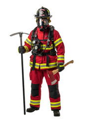 Obraz premium Firefighter in full gear isolated on transparent background