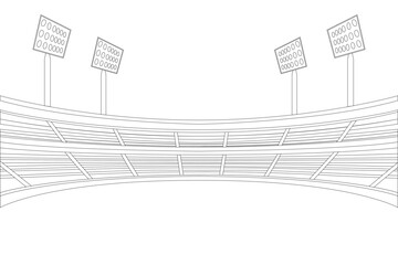 Stadium Sketch with Field Floodlights and Scoreboard