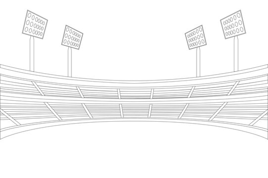 Stadium Sketch with Field Floodlights and Scoreboard