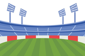 Modern sports stadium at daytime with blue floodlights