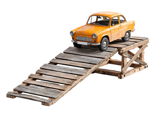 Vintage car on wooden bridge
