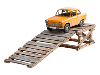 Vintage car on wooden bridge