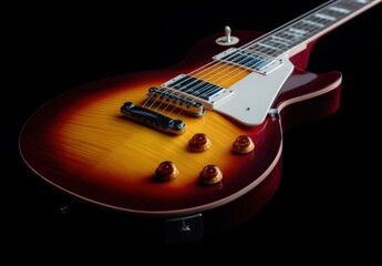 Sunburst electric guitar on black background with chrome details
