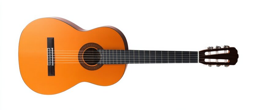 Classic acoustic guitar on white background with wooden body and nylon strings - Powered by Adobe