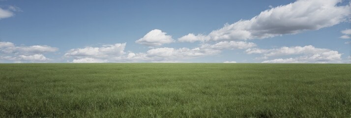 Peaceful open grassland under a cloudy blue sky
