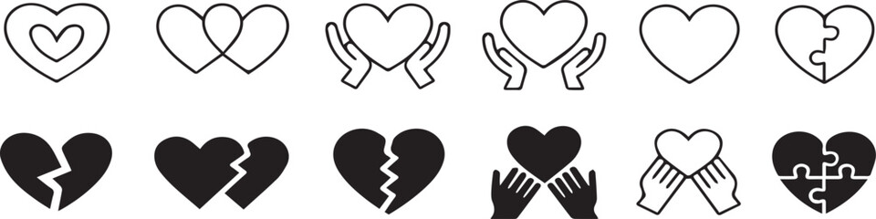 Obraz premium heart symbol collection with puzzle hands broken and overlap