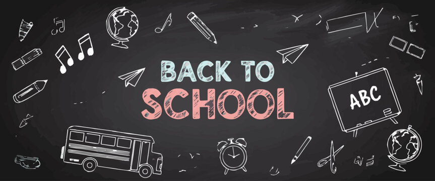 school learning tools chalk doodles calendar clock scissors magnifier