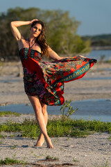 Pure Elegance: Brunette Beauty Embraces Natural Serenity on a Mexican Beach
