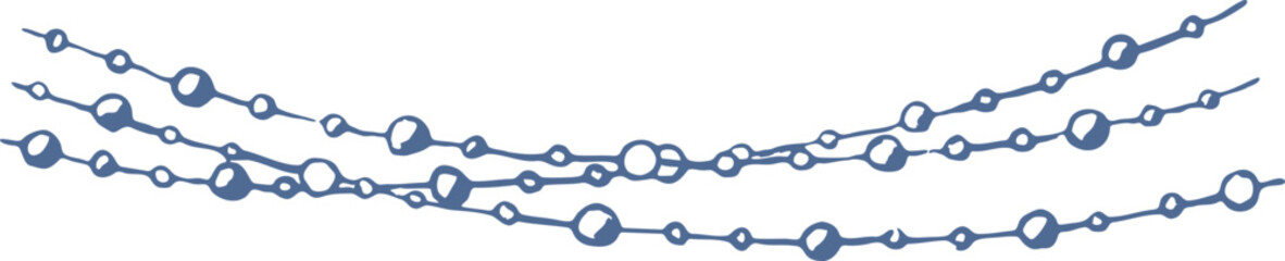 Hand drawn beaded garland in simple blue line art style. Minimal decorative vector illustration with flowing strands of beads. Elegant, festive, boho lifestyle graphic. © Anastasiia Neibauer