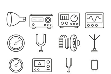 Fototapeta premium Retro Electronics Icons. Line style icons of retro electronics: cathode ray tube, amplifier, signal generator, waveform monitor;