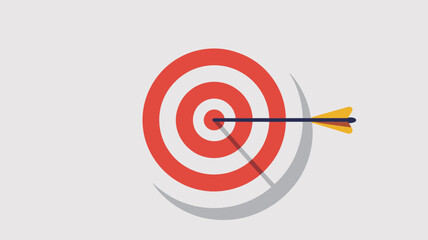 Target with Arrow in Red and White Concentric Circles in Simple Flat Design with Gray Shadow for Business Success