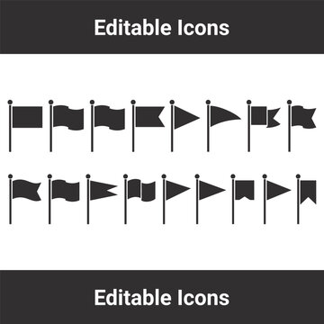 Flag icon collection featuring various shapes and styles for destination markers and navigation symbols.