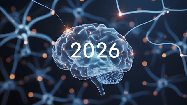 Human Brain with Futuristic Network Connections in Neon Blue Lighting on Dark Background for Technology