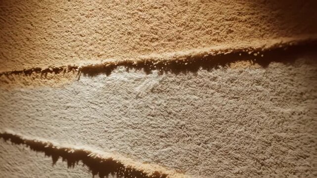 Closeup of tactile sandinfused canvas surface showcasing unique grains and rough texture under warm lighting