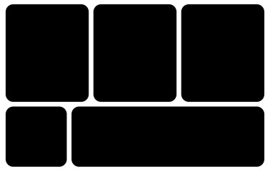 Template photo collage 5 pictures blank black for moodboard, album, bento modern graphic design element