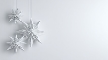 White wall with simple paper star decoration, Nordic holiday restraint, empty space emphasized