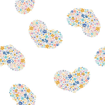 Seamless pattern with heart of flowers, small flowers for children is and women is clothing in vectorr on a white background
