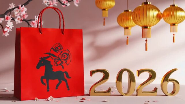 Shopping bag with a horse draw for Chinese New Year 2026.