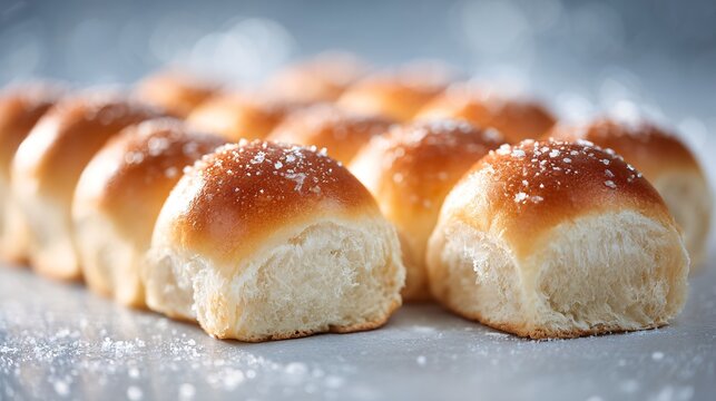 Mini sandwich rolls arranged in curve, soft winter lighting
