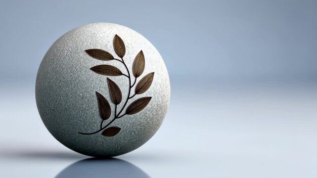Rotating decorative stone with leaf carving on smooth surface
